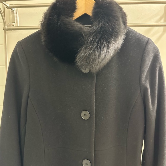 Malia Wool & Cashmere Fur Collar Black Midi Coat - NWOT Size 12 - Picture 1 of 7